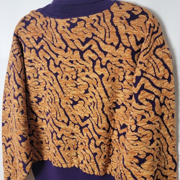 Vintage Kaelin 80s Ski Wear Purple Coogi Style Thick Wool Blend Sweater Large - Picture 9 of 12